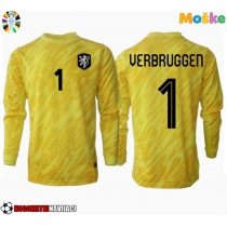 Moške Nogometnih dresov Nizozemska Bart Verbruggen #1 Vratar Gostujoči EP 2024 Dolgi rokavi